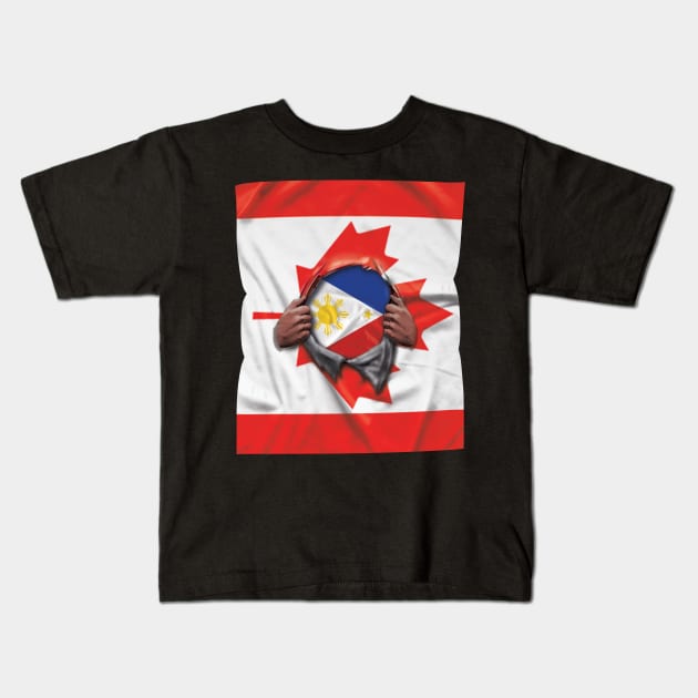 Philippines Flag Canadian Flag Ripped - Gift for Filipino From Philippines Kids T-Shirt by Country Flags